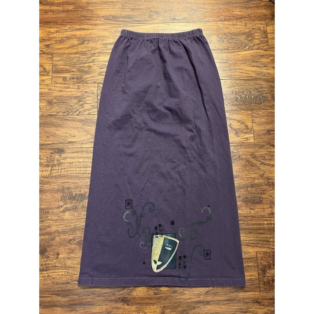Vtg Blue Fish Organic Cotton Purple Hand Painted Theater Mask Long Skirt Sz 1